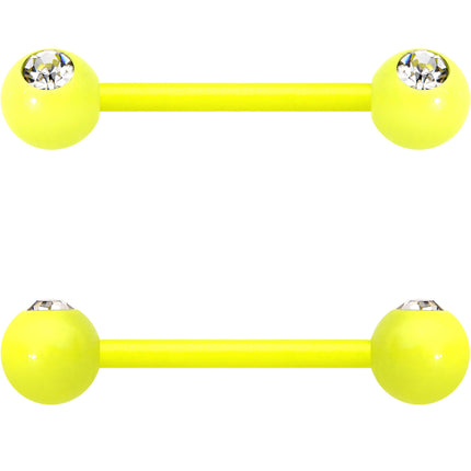 14G 5/8 Clear Gem Yellow Acrylic Over Steel Nipple Barbell Set