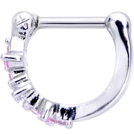 16G 1/4 Clear Pink Gem Hinged Cartilage Clicker