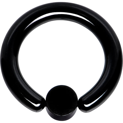 8G 1/2 White Faux Opal 5mm Disc Black IP BCR Captive Ring