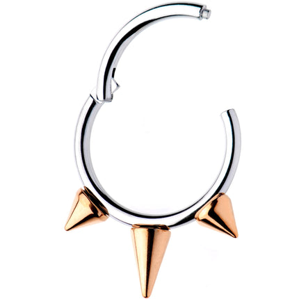 16G 3/8 Rose Gold Tone Spike Punk Hinged Segment Ring