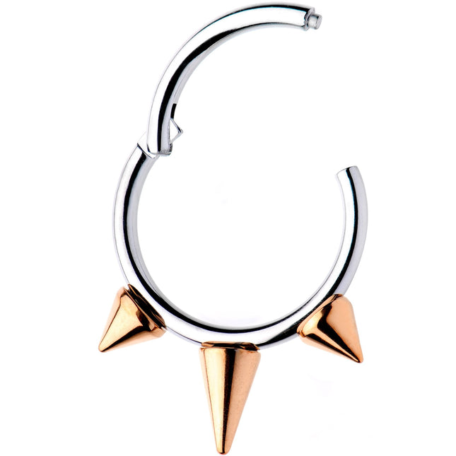 16G 3/8 Rose Gold Tone Spike Punk Hinged Segment Ring