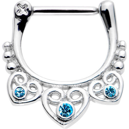16G 5/16 Aqua Gem Heap of Hearts Septum Clicker