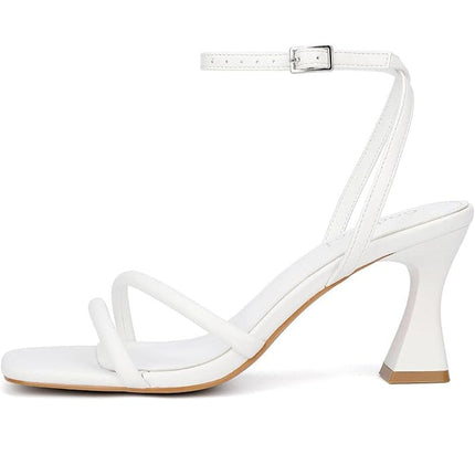Goderci Womens Size 8.5 White 3" Heel Open Square Toe Ankle Strap Shoes