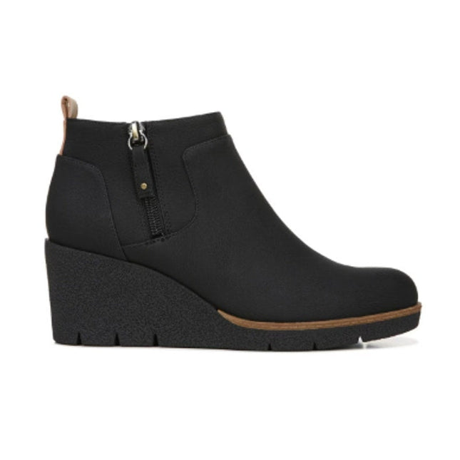 New In Box Dr Scholls Women Size 10 Black Faux Leather Bianca Wedge Bootie Shoes