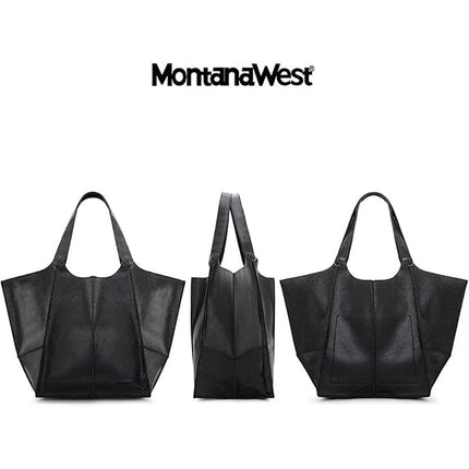 NWT New Montana West Womens Black PU Leather Tote Bag Large Shoulder Purse