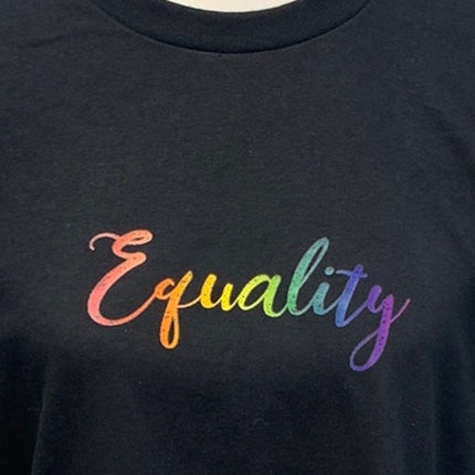 Hand Printed Unisex Medium Equality Rainbow Pride Cotton Crew Short Sleeve Tee