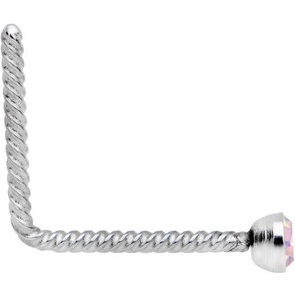 Aurora 2mm Gem Inlay So Twisted L Shaped Nose Ring