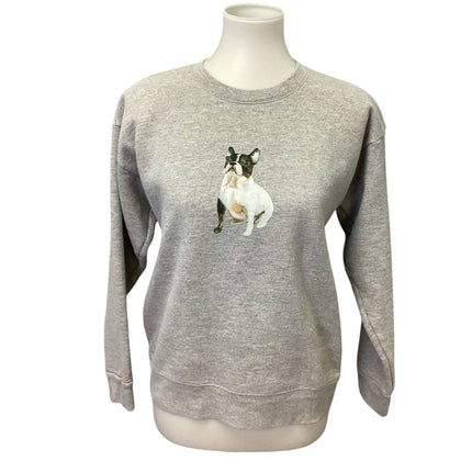 Hand Printed Upcycled Youth XL Upcycled Boston Terrier Dog Crew Neck Sweatshirt