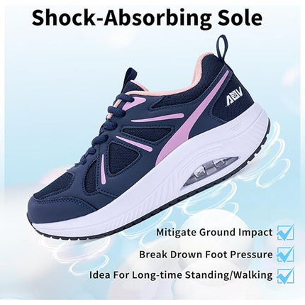 AOV Women Size 9 Navy Pink Arch Support Orthotic Lace Up Sneaker Walking Shoes