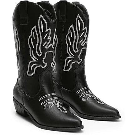 Dream Pairs Womens Size 6.5 Black Faux Leather 2" Heel Cowboy Western Boots