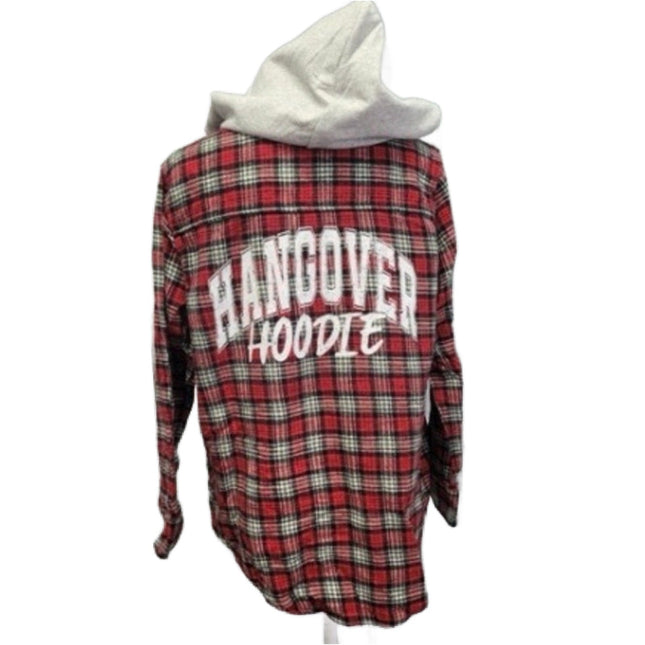 New Hand Printed Womens Medium Hangover Hoodie Long Sleeve Plaid Flannel Hoodie