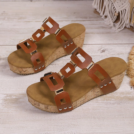Sara Leather Wedge Platform Slippers
