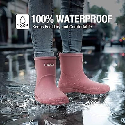 Hisea Women Size 7 Pink Pull On Waterproof Faux Rubber Short Non Slip Rain Boots