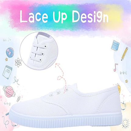 Girls Size 3.5 White Canvas Sneakers Lace Up Slip On Closed Round Toe Shoes