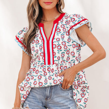 Avery Trim Flutter Sleeve Blouse