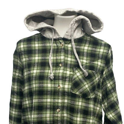 New Time and Tru Womens XXL Long Sleeve Plaid Flannel Cotton Blend Hoodie