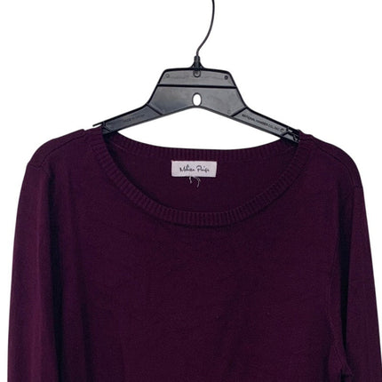 Melissa Paige Womens 2X Purple PolyRayon Long Sleeve Crew Neck Faux Button Top