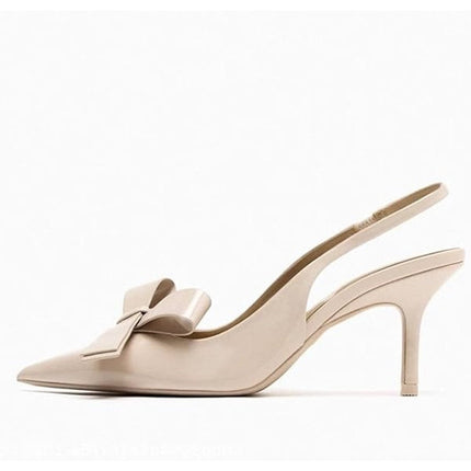 Kluolandi Womens Size 7.5 Nude 3.5" Heel Bow Knot Pointed Closed Toe Shoes