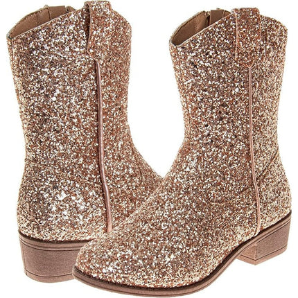New Josmo Girls Size 2 Gold Glitter Low Heel Size Zip Cowboy Western Boots