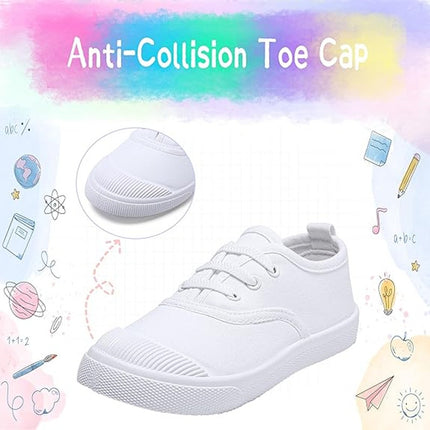 Toddler Kids Size 7 White Canvas Slip On Running Walking Sneaker Tennis Shoes