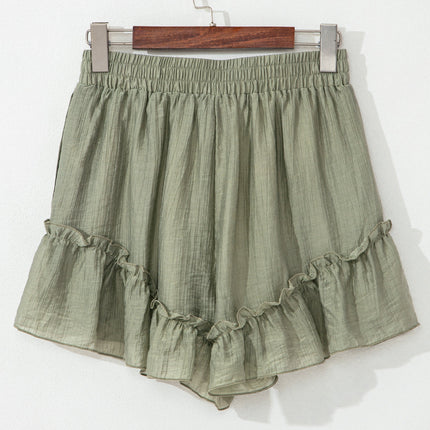 Laurel Green Textured Tie Waist Ruffle Hem Shorts