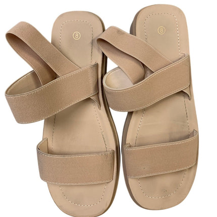 Womens Size 8 Beige 1.25" Platform Sandal Open Round Toe Slip On Summer Shoes