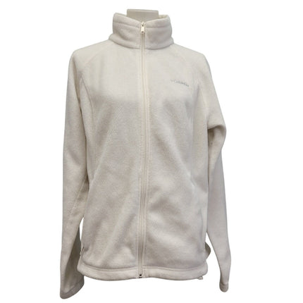 Columbia Womens XL Full Zip Fuzzy White Polyester Fleece Long Sleeve Jacket
