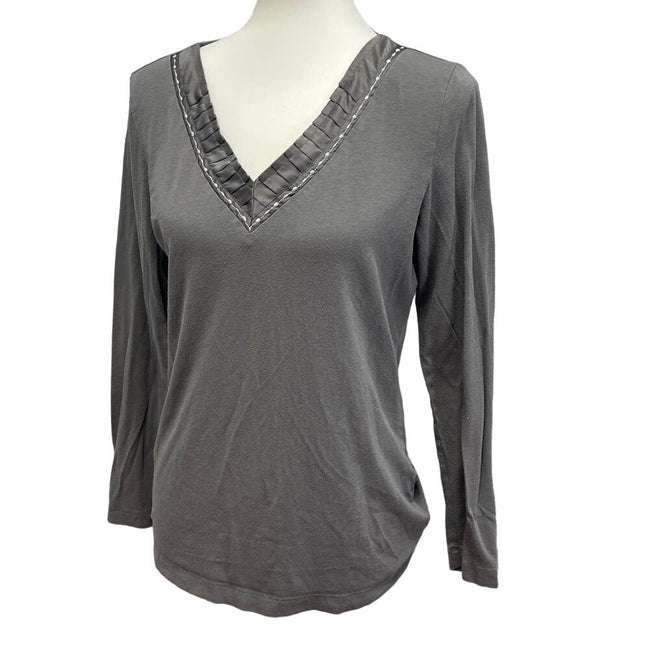 Dana Buchman Intimates Womens Small Modal Cotton Blend Long Sleeve V-Neck PJ Top