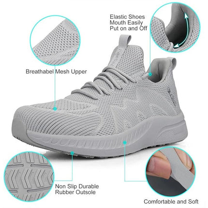 Feethit Mens Size 10 Gray Sneakers Lace Up Slip On Athletic Tennis Shoes