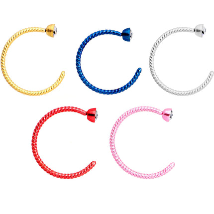 20G 5/16 Clear Gem Multicolor Pack Set of 5 Twisted Nose Hoop Rings