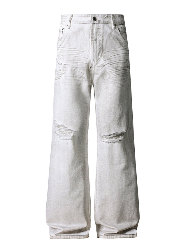 IVORY DISTRESSED BOOTCUT DENIM