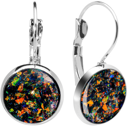 Handcrafted Black Faux Opal Splash Leverback Earrings