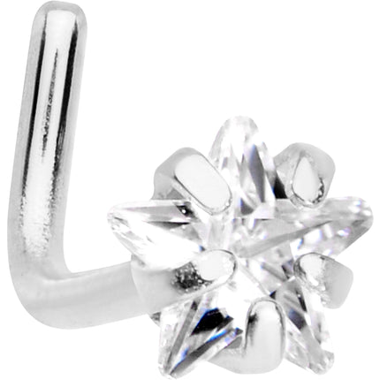 20G 1/4 Clear Star 3mm CZ Gem Steel L-Shape Nose Ring