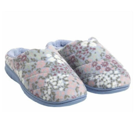 Dearfoams Womens Large 9/10 Blue Floral Memory Foam Non Slip House Slippers