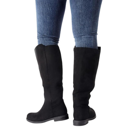 New Shoe'NTale Womens Size 8 Black Faux Suede Wide Calf Knee High Low Heel Boots