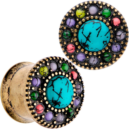 Gold Plated Southwestern Stone Age Double Flare Plug Set 2G to 22mm