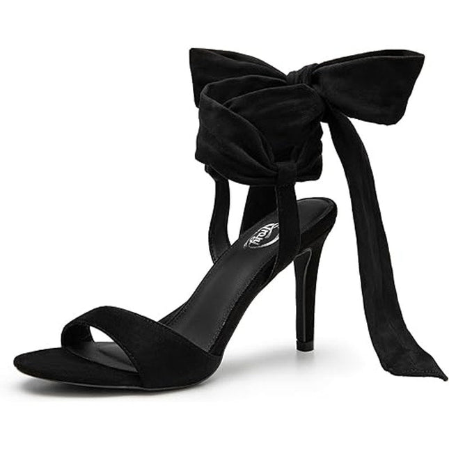 New Trary Womens Size 10 Black Soft Tie Lace Up 3.5" Inch Open Toe Heels Shoes