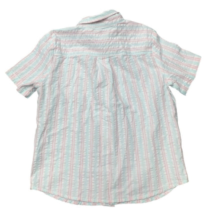 New Art Class Boys Medium Pastel Stripe Short Sleeve 100% Cotton Button Up Shirt