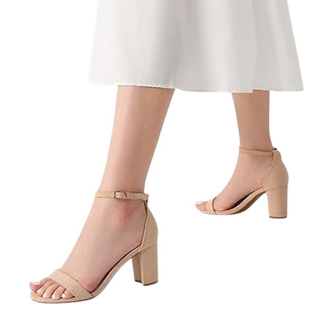 Dream Pairs Womens 8.5 Tan Faux Suede 3" Block Heel Open Toe Ankle Strap Shoes