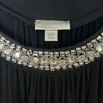 Avenue Womens Size 22/24 Black Beaded Rhinestone Collar Short Sleeve Blouse