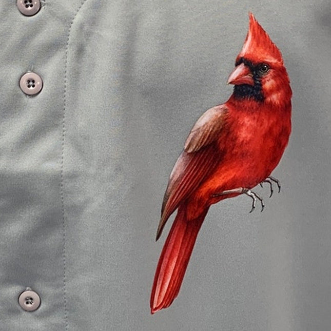 New Tag Team Mens Medium Hand Printed Cardinal Bird Buttoned Sleeveless Jersey
