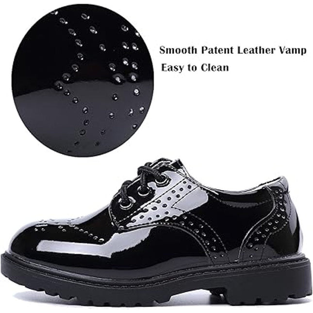 Dadawen Little Boys Size 1.5 Black Lace Up Faux Leather Oxford Dress Shoes