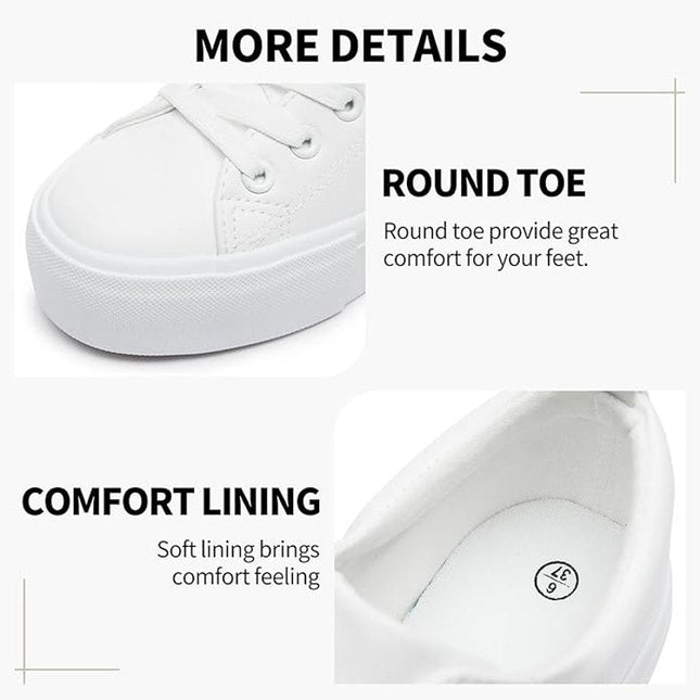 Sernial Womens Size 10 White Faux Leather Classic Lace Up Platform Walking Shoes