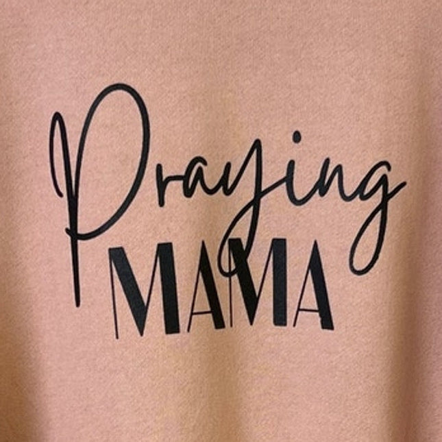 Upcycled Hand Printed Womens XL Pink Praying Mama Long Sleeve Crew Sweatshirt