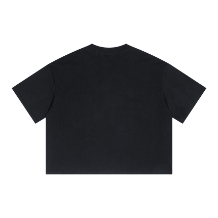 Alone Streetwear Tee Cropped Boxy T-Shirt Y2K 250GSM Summer Black Short Sleeve Crew Neck