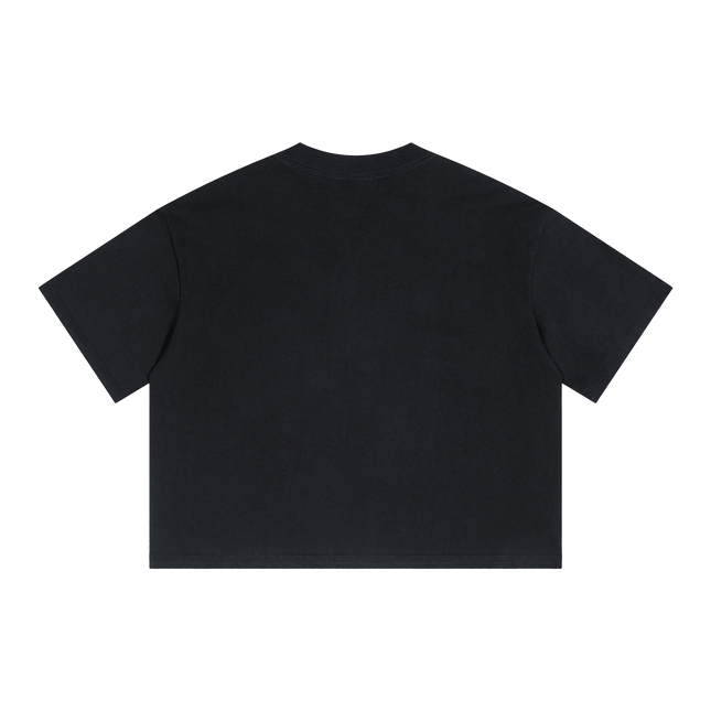 Alone Streetwear Tee Cropped Boxy T-Shirt Y2K 250GSM Summer Black Short Sleeve Crew Neck