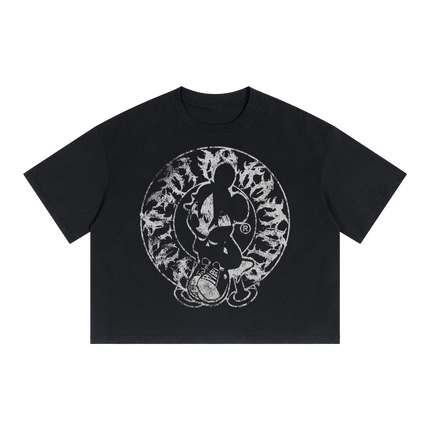 Alone Streetwear Tee Cropped Boxy T-Shirt Y2K 250GSM Summer Black Short Sleeve Crew Neck