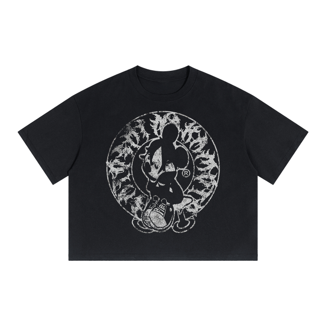 Alone Streetwear Tee Cropped Boxy T-Shirt Y2K 250GSM Summer Black Short Sleeve Crew Neck
