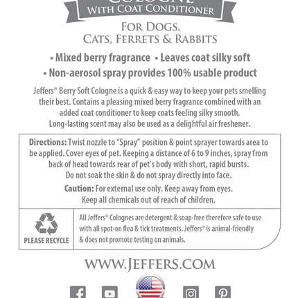 Jeffers Pet Colognes with Coat Conditioner, 16 oz Spray