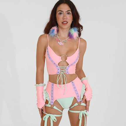 Cotton Candy Garter Belt Bikini Bottoms